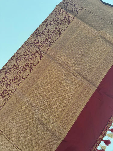 Banarasi Katan Pure Silk Saree | Handwoven | Deep Maroon with Antique Zari | Ships from California